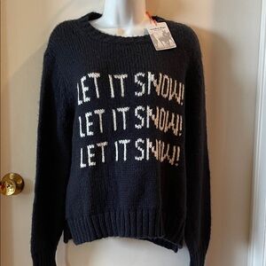 Wooden Ships NWT Navy Blue Novelty Sweater 'Let It Snow'